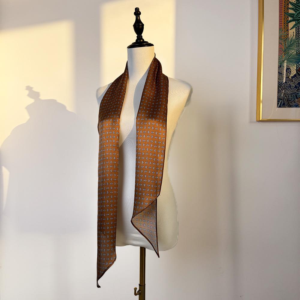 New old money French retro versatile streamer neck silk silk scarf long high-grade mulberry silk silk scarf scarf scarf 160*17 cm