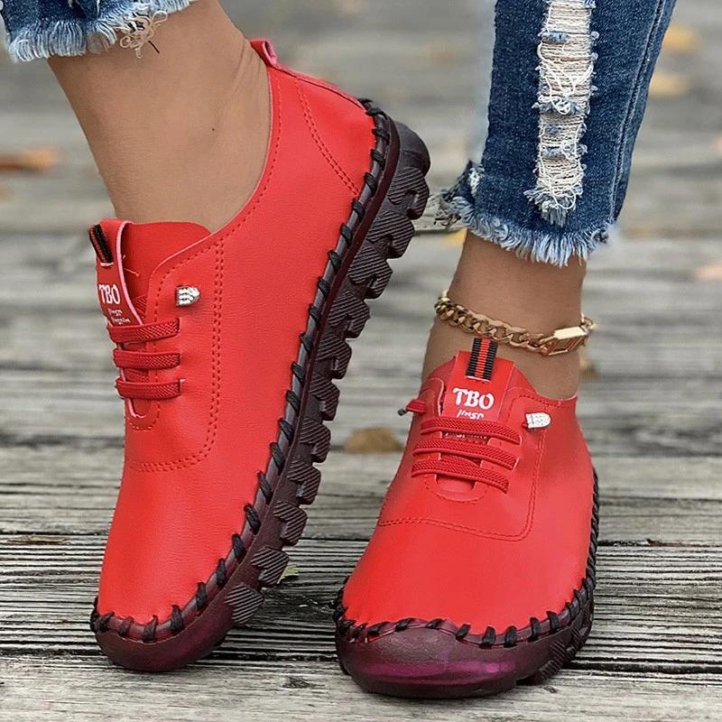 Sneakers Women Shoes Loafers Lace Up Leather Flat New Spring 2025 Casual Comfortable Mom Shoe Work Mujer Zapatos Chaussure Femme