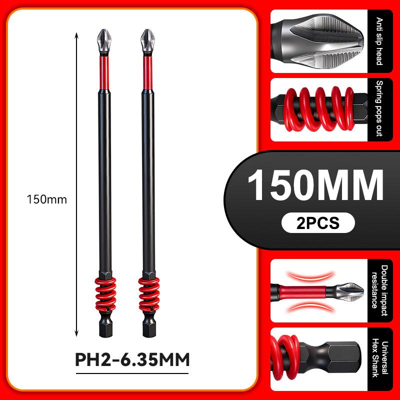 2Pcs 65/70/90/150Mm Anti-Slip Magnetic Phillips Bit With Spring Magnetic Screwdriver Bits Ph2 Driver Screw 1/4'' Hex Shank Drill
