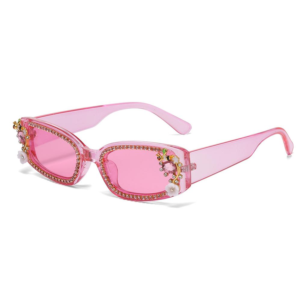 Vintage Designer Square Sunglasses Women Luxury Rhinestone Flower Bee Shades Punk Fashion Sun Glasses