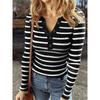 Nuevo Top Casual a Rayas de Manga Larga a la Moda con Cuello en V para Mujer