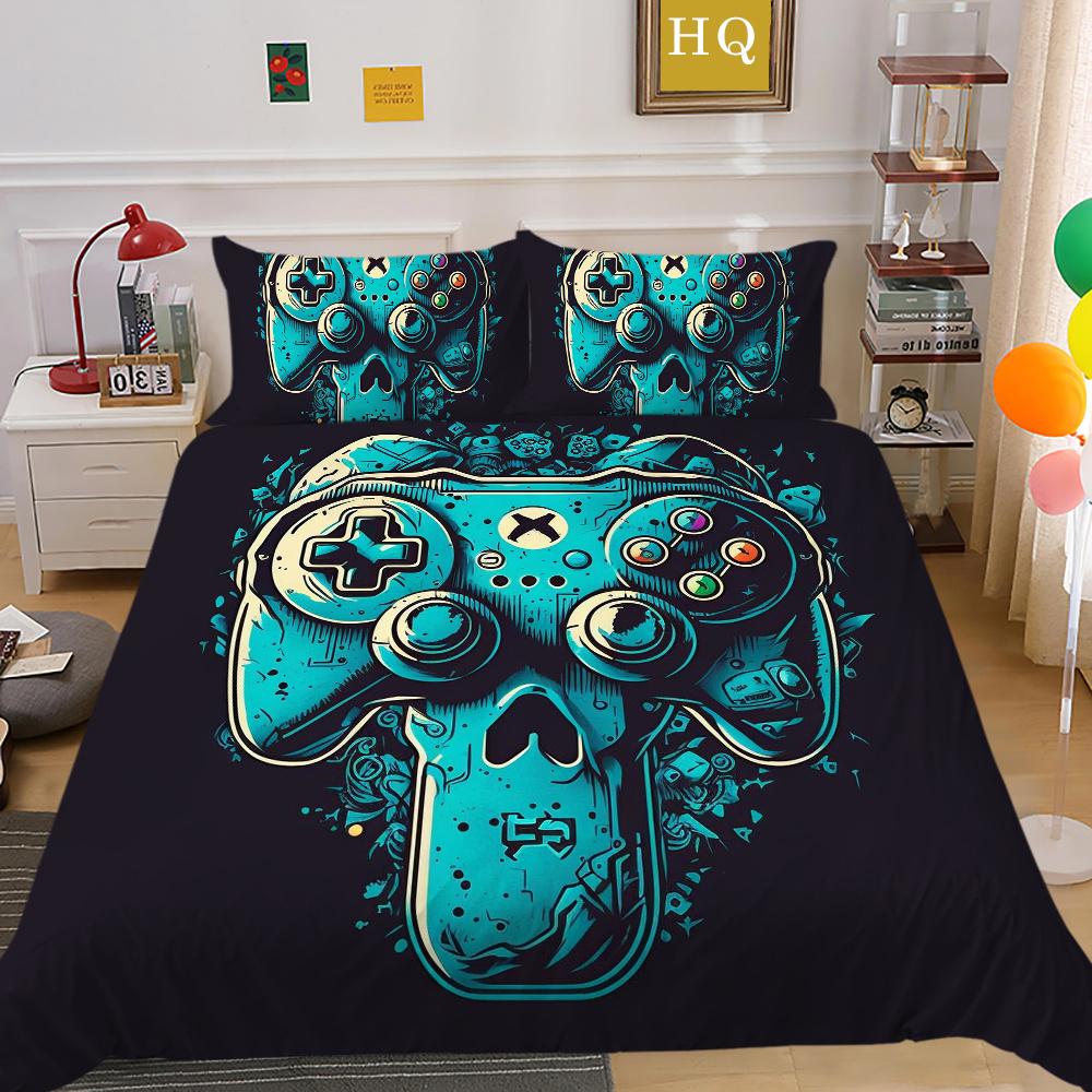 Conjunto de capa de edredom estampado para console de jogos, roupas de cama para casa, design em tamanho completo, capa de cama infantil de alta qualidade