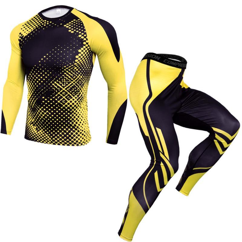 Mens Quick-Dry Athletic Set: Compression Running Pants Long-Sleeve Tee Gym Basketball Outdoor Fitness