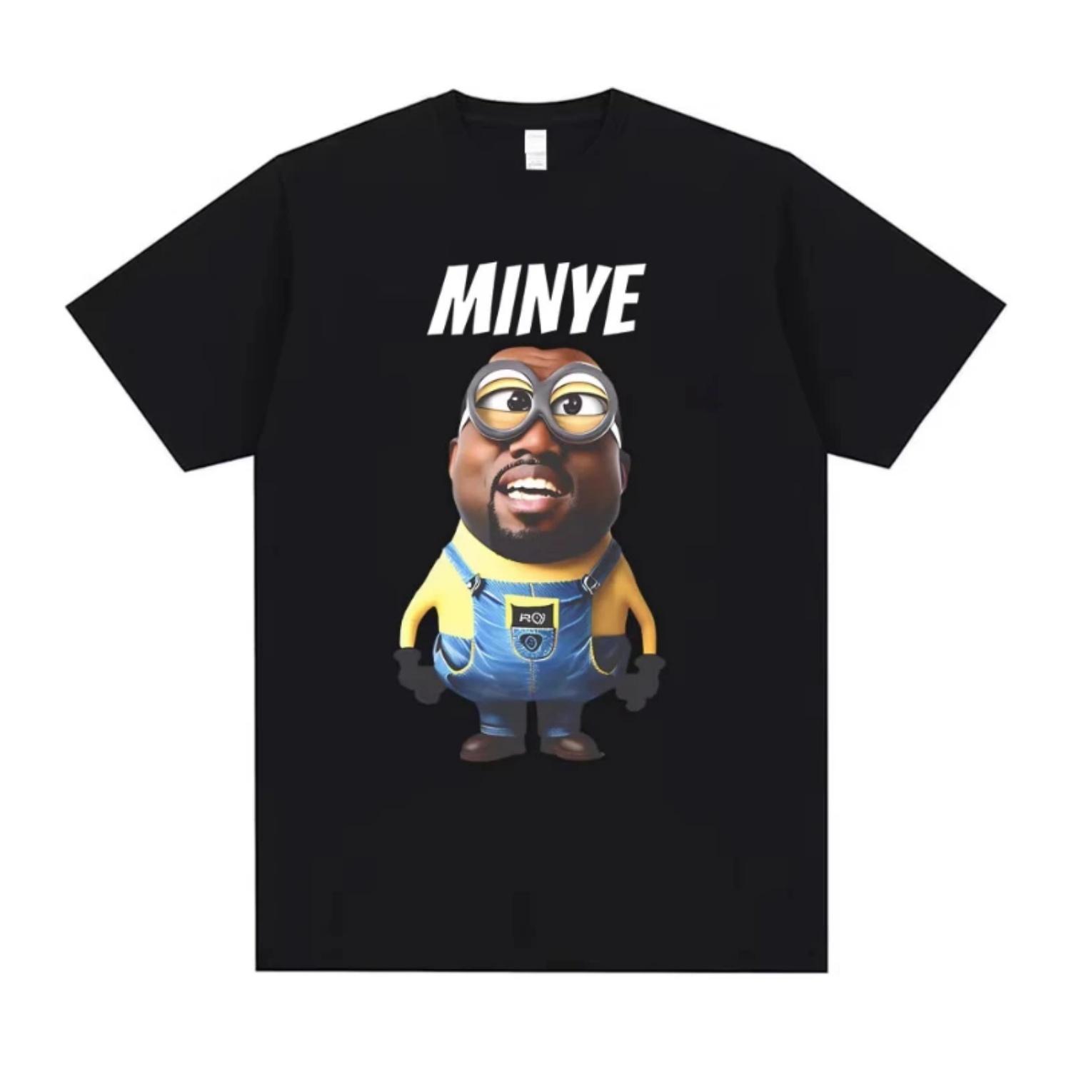 Rapper Kanye West Minye Funny Meme T Shirt Men Women Hip Hop Vintage Oversized Tshirt Men s Casual Cotton Short Sleeve T-shirts S чёрный