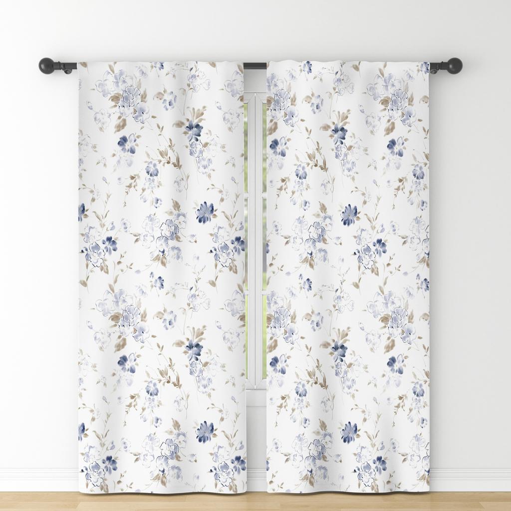 Set Of 2 Fresh Rural Style Window Curtains Floral Fragments Natural Decor Bedroom Dining Room Polyester Modern Blackout Made Treatment