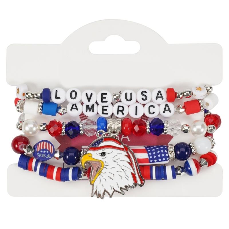 Artificial Crystal Bracelet Elastic Bracelet Independence Day Handmade Bracelet Stackable Bracelets for Adding Charm