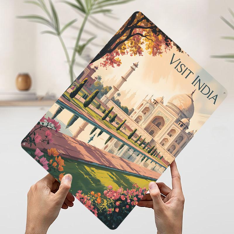 

Visit India Taj Mahal Travel Tinplate Poster Customized Wall Art Vintage Retro Metal Signs for Gaming Room Decoration Cozy Home 7.9x11.8In(20x30cm)