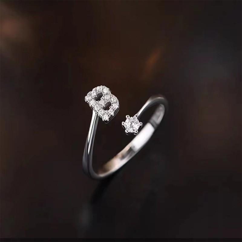Sterling Adjustable Letter Zircon Ring Women Minimalist Fashion Jewelry Alphabet Initial
