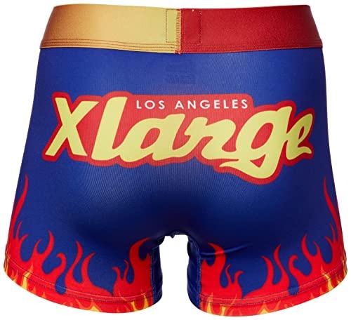 [Extra Large] Men's Boxer Briefs, Front Closure, 1-Piece Set, Graphic Text Art Print, 7 Patterns Available, Flame x Blue, Size M
