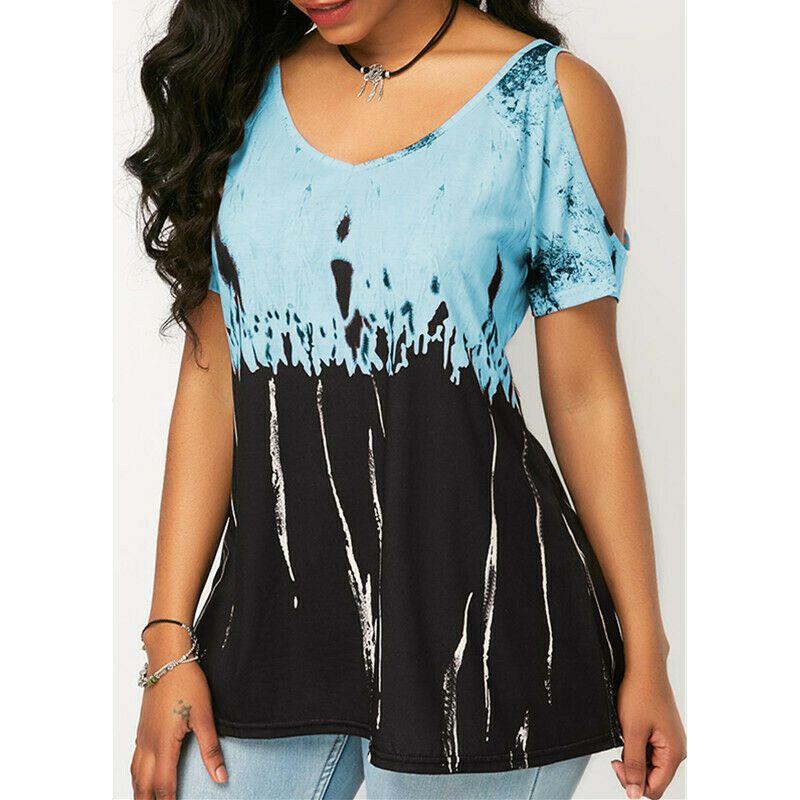 Plus Women Size Tshirt Cold Shoulder Tops Summer Blouse Casual Loose Shirts