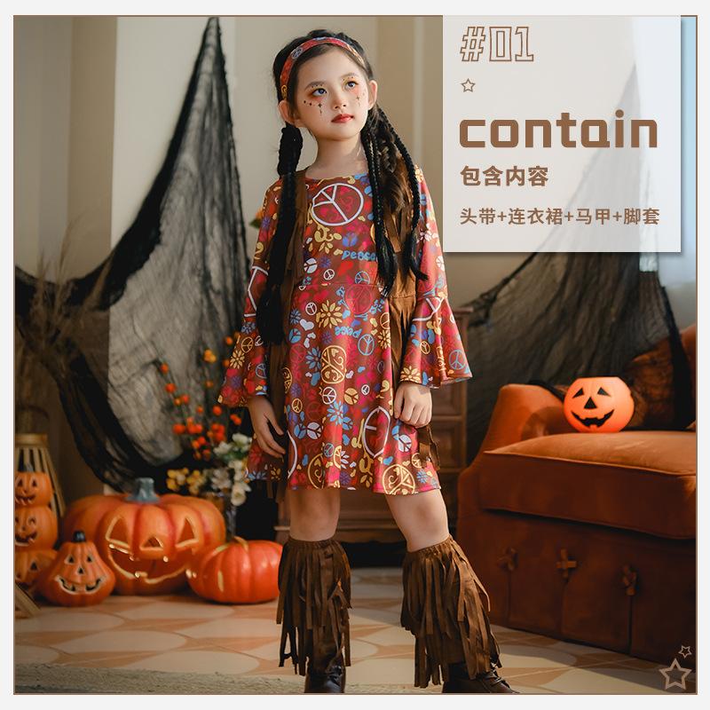 

Хэллоуин детская одежда маленькая девочка дети маленькая девочка винтажный хиппи костюм платье 140cm