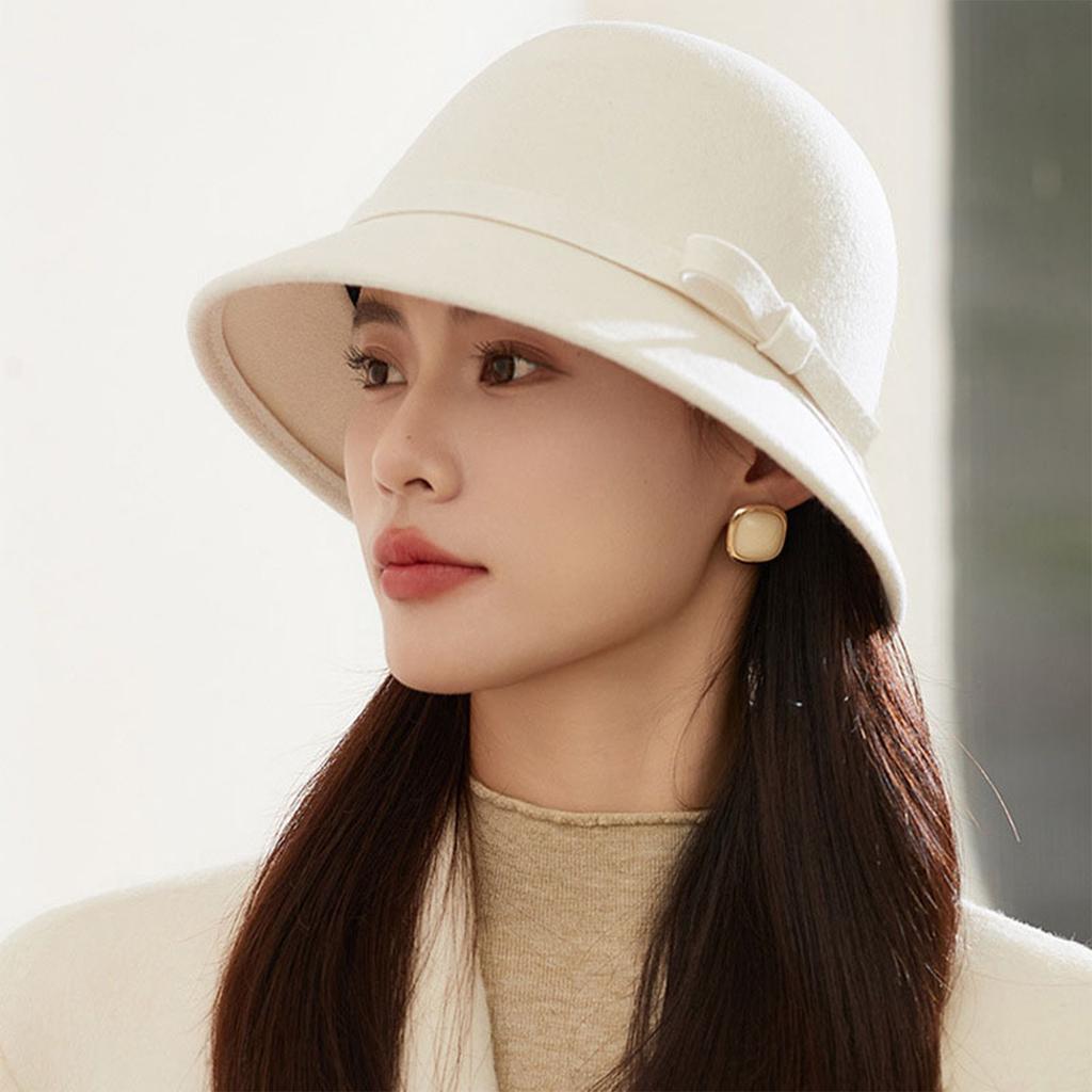 Women's Woolen Top Hat, Round Top Fisherman Hat, Internet Famous Versatile Retro British Basin Hat