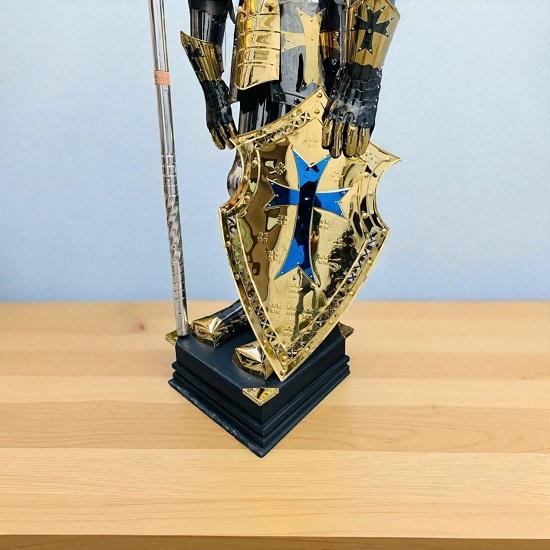 Medieval Full Size Knight Handcrafted Polished Stainless Steel with Gold Accents  Includes  Armor Suit Cosplay Body Suit