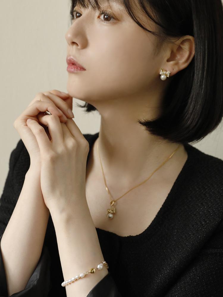Sosoo Freshwater Pearl Gold Ball Bracelet Natural Pearl Gold Ball Bracelet