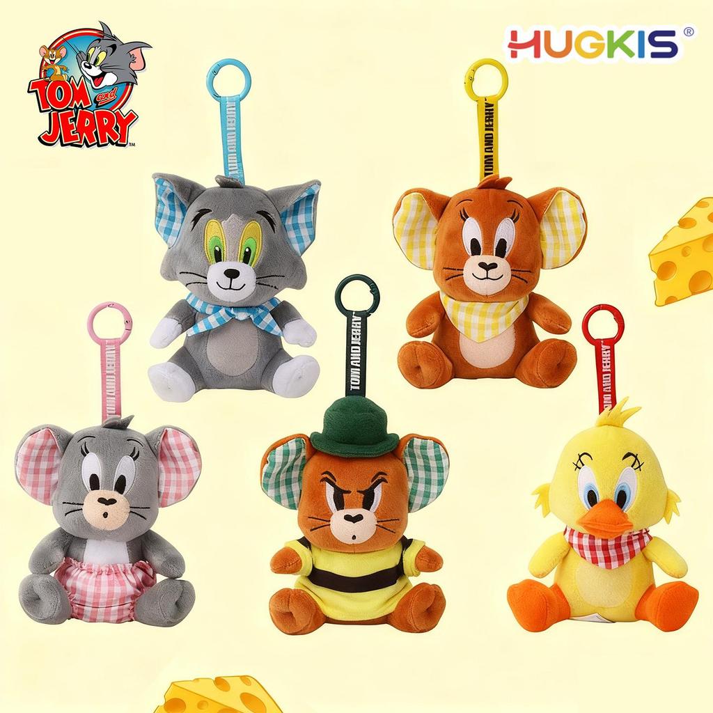 Tom and Jerry Plaid Plush Keychain: Cute Tom Cat & Jerry Mouse Charm