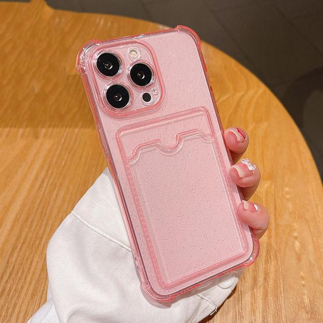 Glitter Transparent Card Phone Case For Iphone 13 11 12 Pro Max Xs Max Xr X Xs 13pro Wallet Soft Silicone Shockproof Back Cover