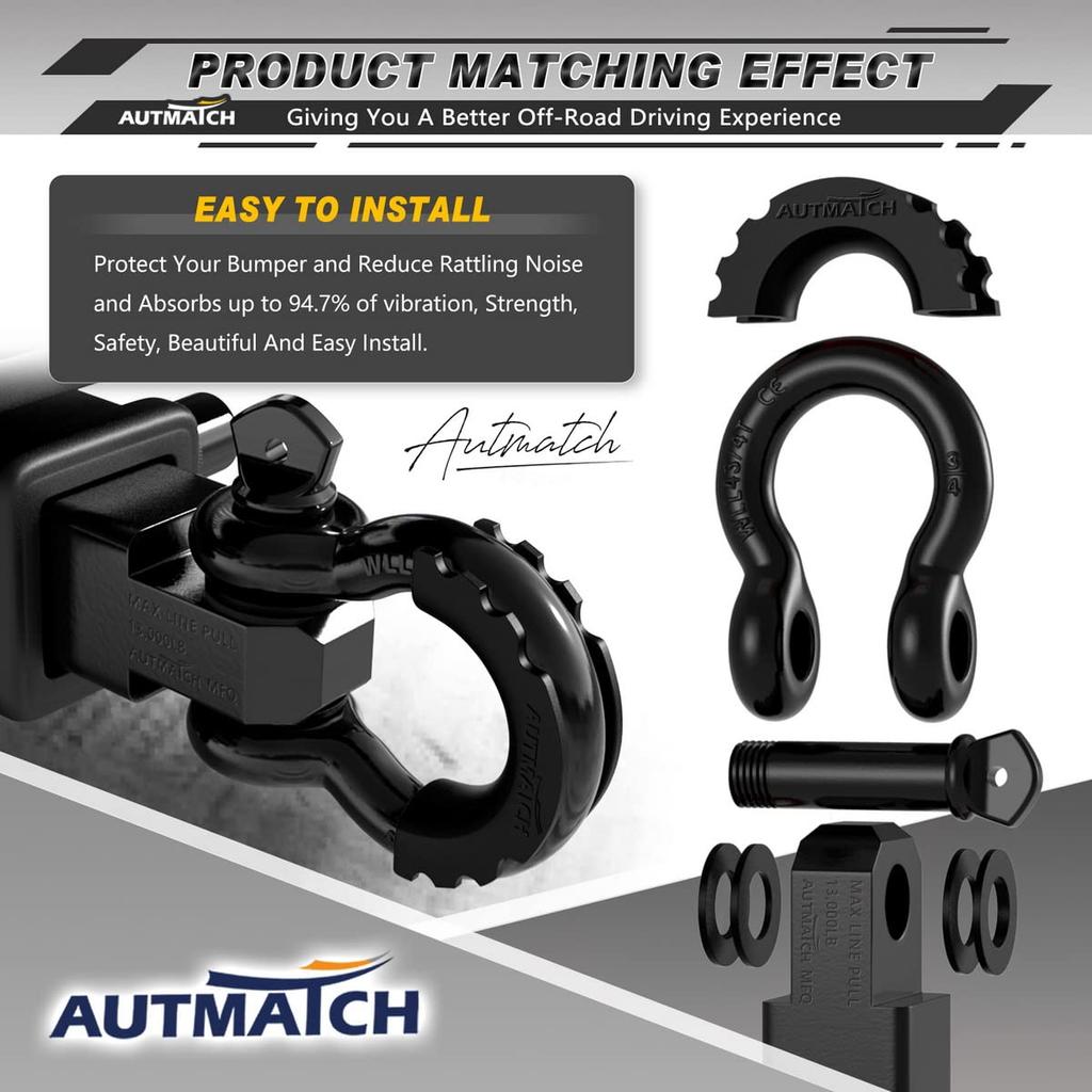 AUTMATCH Shackle Washer Kit (16 Pack) - Rubber Spacer for