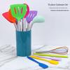 Black Stainless Steel & Silicone Handle 15-Piece Kitchen Utensil Set with Storage Bucket