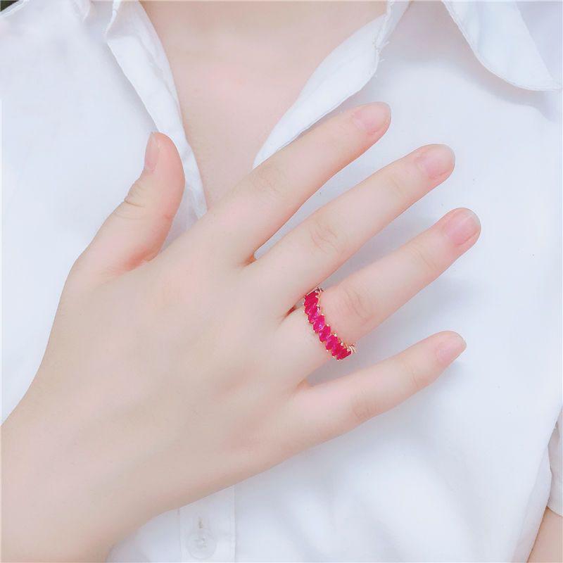 Russia 585 Purple Gold Light Luxury Rose Ruby Petal Flower Ring Rose Gold Plated Horse Eye Ring Women