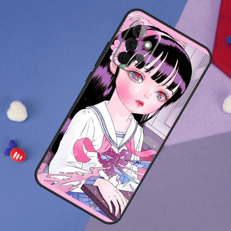 Cartoon Girl Aesthetic Case For Samsung Galaxy A52 A53 A33 A13 A34 A54 A14 A35 A55 A15 A56 A36 A26 A16 A06 A22 A32