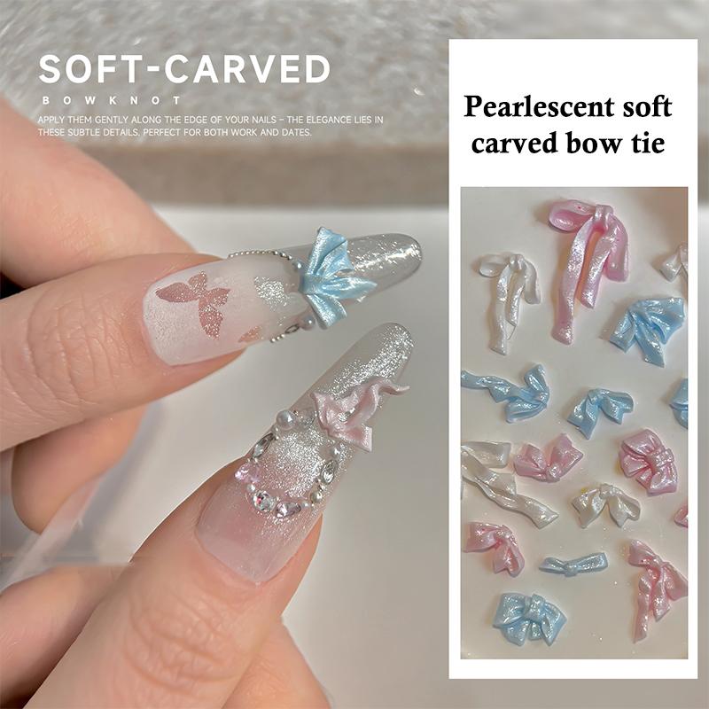 48/72Pcs Nail Satin Light Nail Charms Bowknot Jewelry Soft Carved Resin Bow Tie Nail Art Decoration Ribbon Bow  Diy