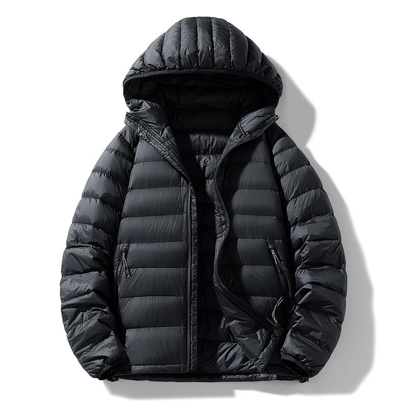 Men's Trendy White Duck Down Hooded Puffer Jacket - Winter Thickened Solid Color Warm Outerwear