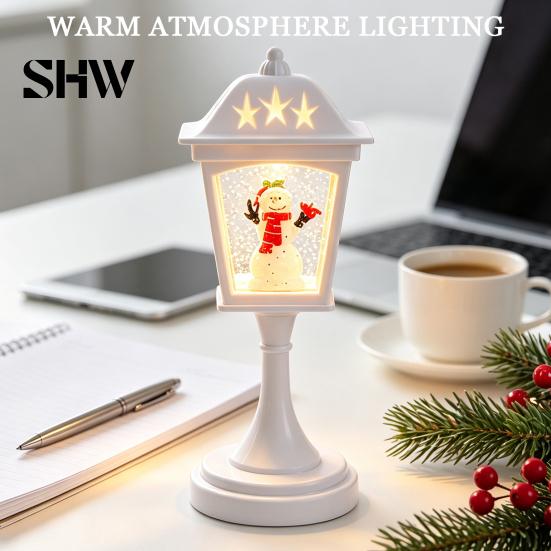 Holiday Gift for Kids Christmas Snow Sphere Lamp, Retro Street Lamp Design, Santa Party Ambient Lighting Snowman Tree Night Light Bedroom, Tabletop