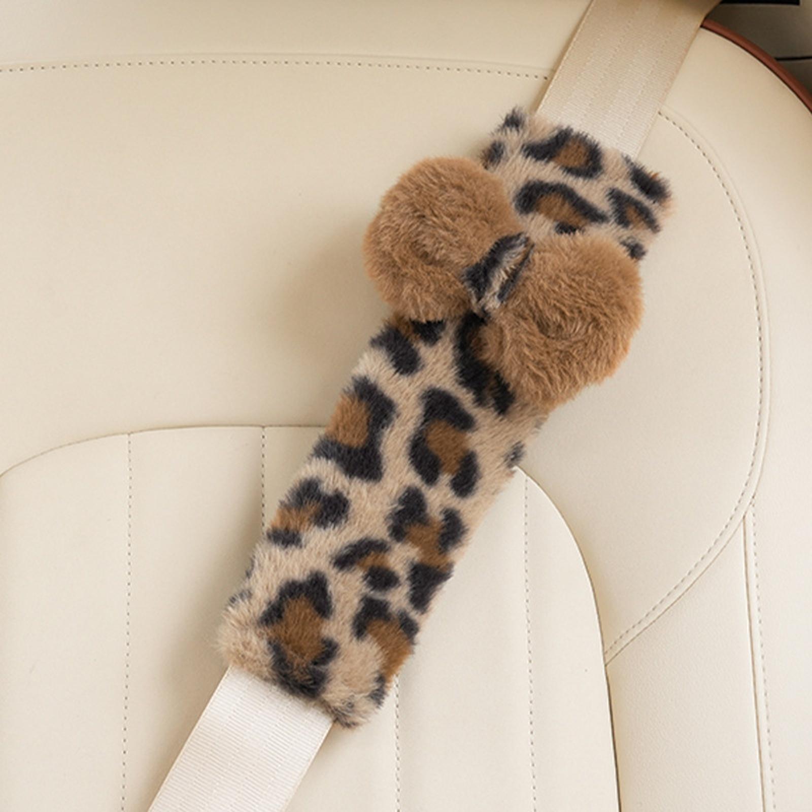 

Leopard Print Car Safety Belt Cover Soft Plush Warm Car Interior Decor Accessories -&-Friction Seat Belt Cover One Size