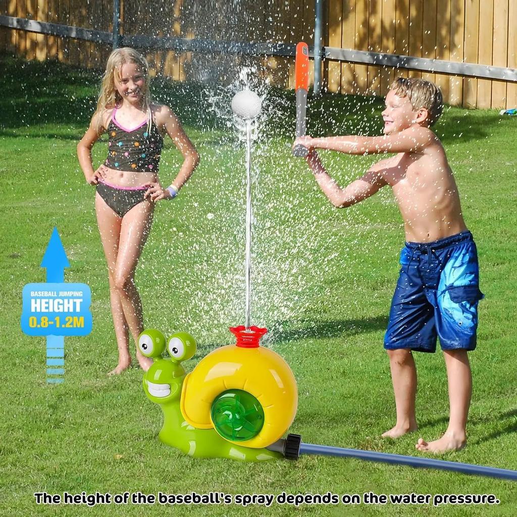 Snail 2-In-1 Water Sprinkler Baseball Toy 360° Rotating Spray Water Play Game With 2 Sprinkler Heads Water Splashing Toy For Kid
