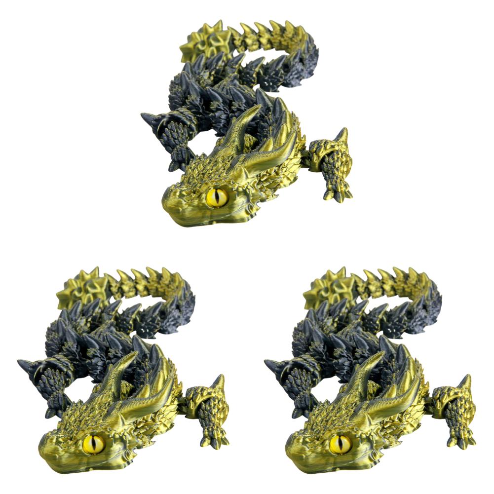 3D Printed Articulated Simulation Dragon Toy Poseable Dragon Ornament (Gold)