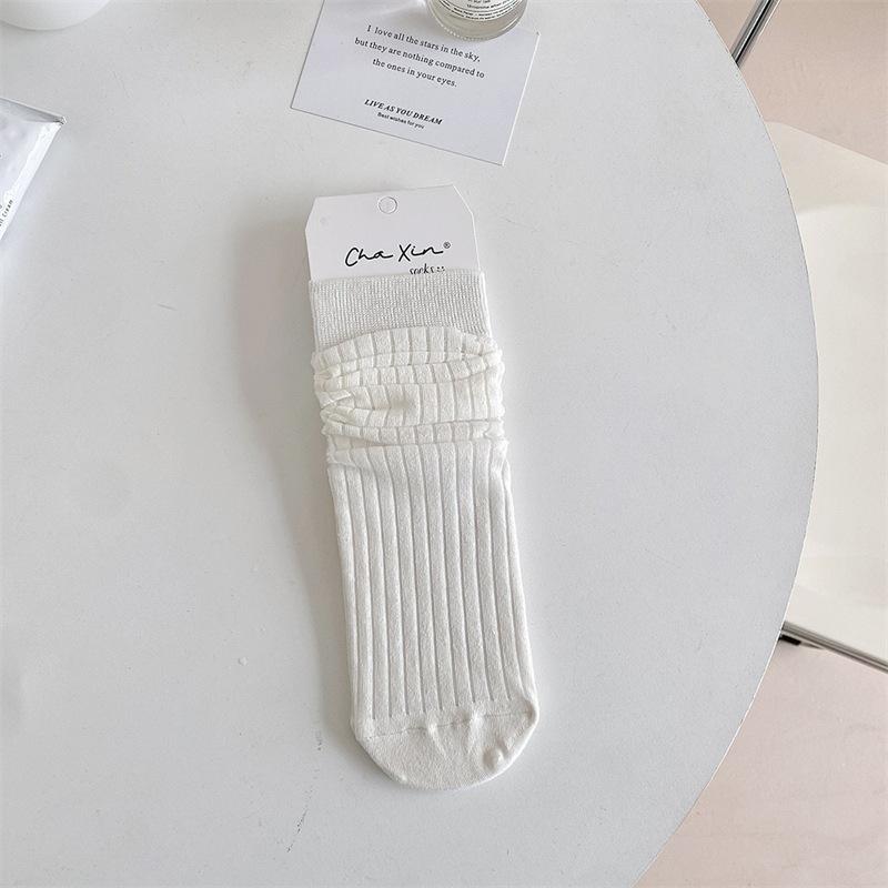 Socks Thin Breathable Mesh Solid Color Vertical Strip Pile Socks Style Catwalk Pure Cotton Socks