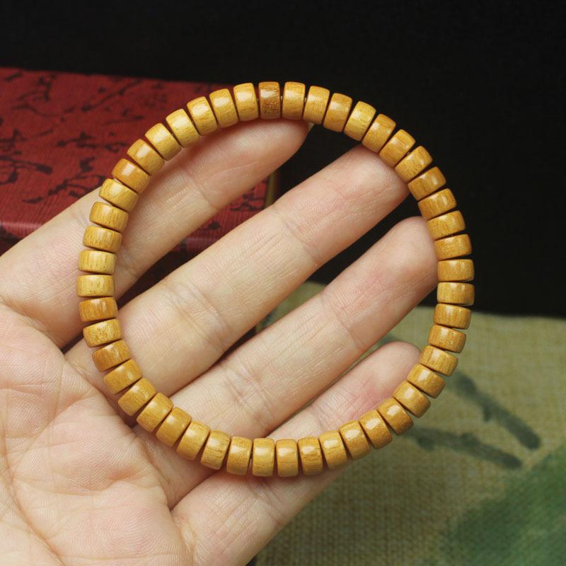Natural Wood Flat Bead Bracelet, Hand Polished Ethnic Wristband, Unisex Spiritual Jewelry