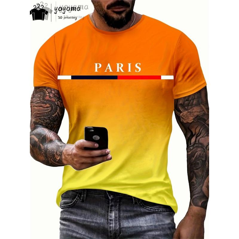 Summer Gradient Print T Shirt Men Fashion Graphic T Shirts 3D Print Men's Clothing Round Neck T-shirts for Men Street Rock Tops