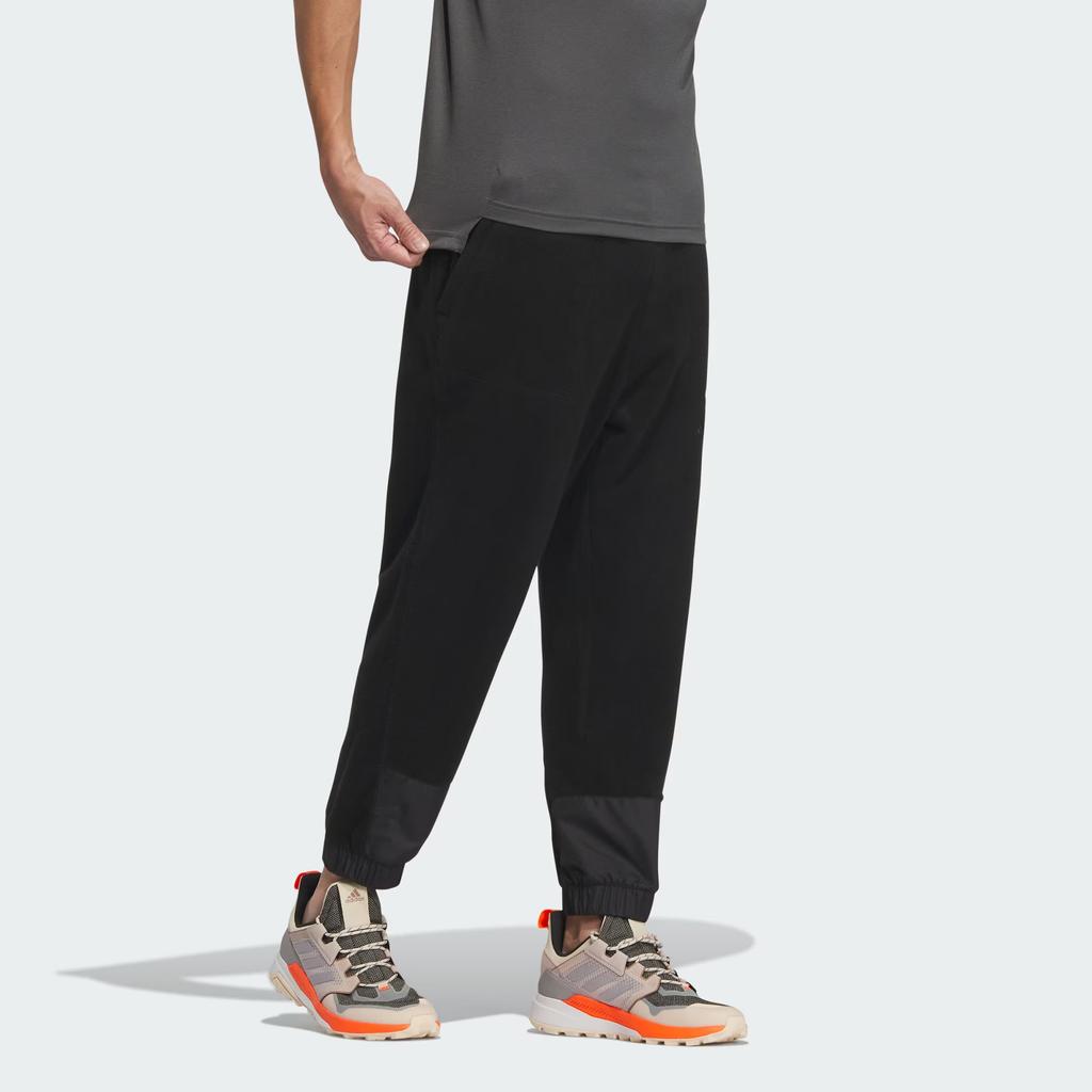 Adidas Fleece Joggers Solid Color Logo Outdoor Fleece Tapered Knit Pants Men Joggers Black IL9009