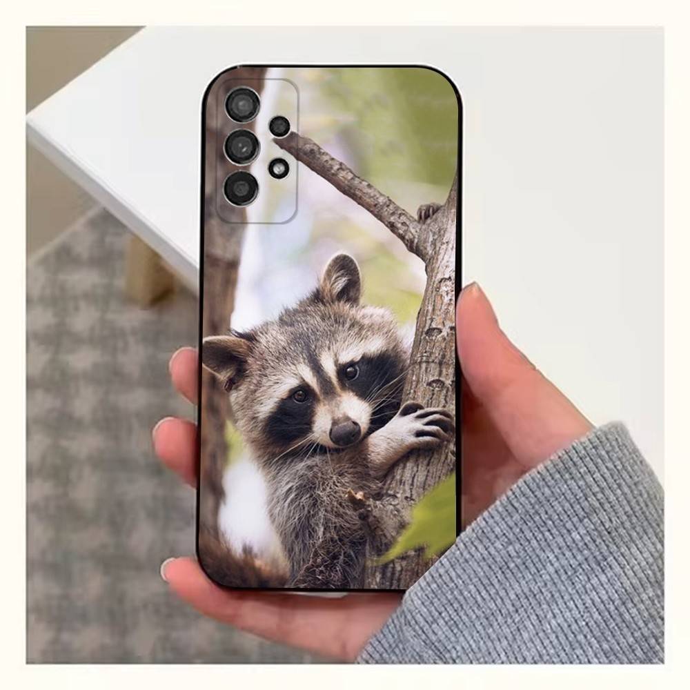 Cute R-Raccoon Phone Case For Samsung S22,S21,S20,S10,S9,S25,S24,S23,Ultra,FE,Plus,Lite,Soft Silicone Black