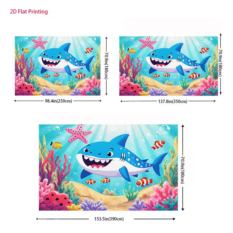 2D Baby Shark Photo Backdrop Underwater World Coral Reef Fish Starfish Background for Studio