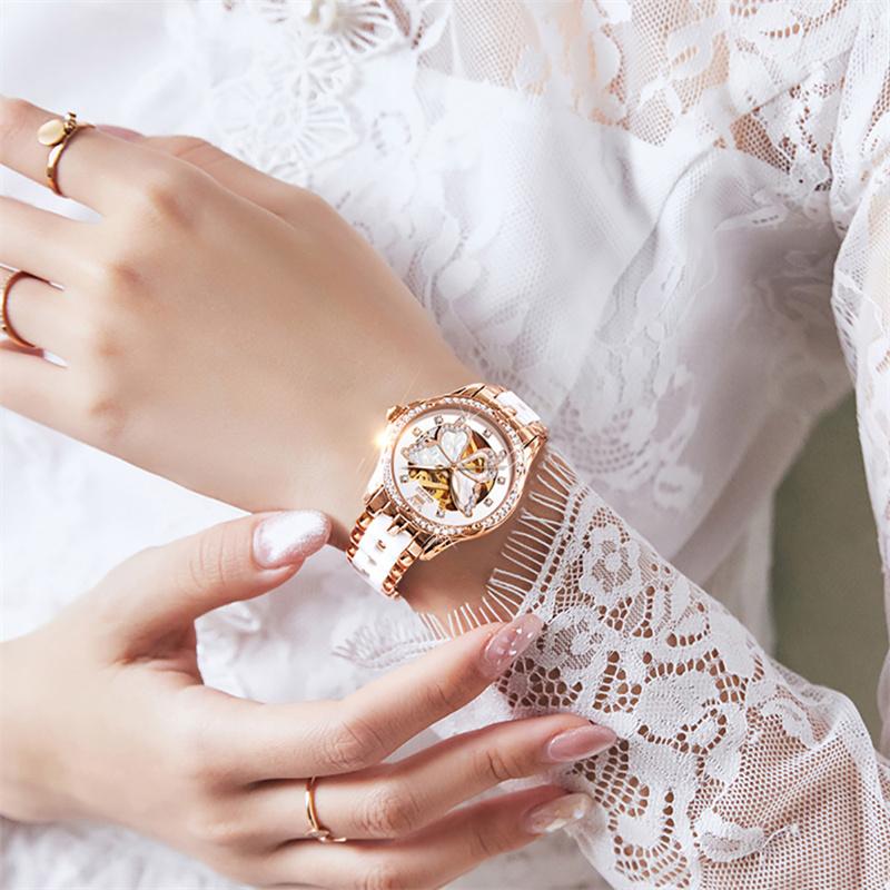 OLEVS New Fashion Luxury Ceramics Butterfly Surface Watch Women Automatic Mechanical Watches For Women Montre Femme Reloj
