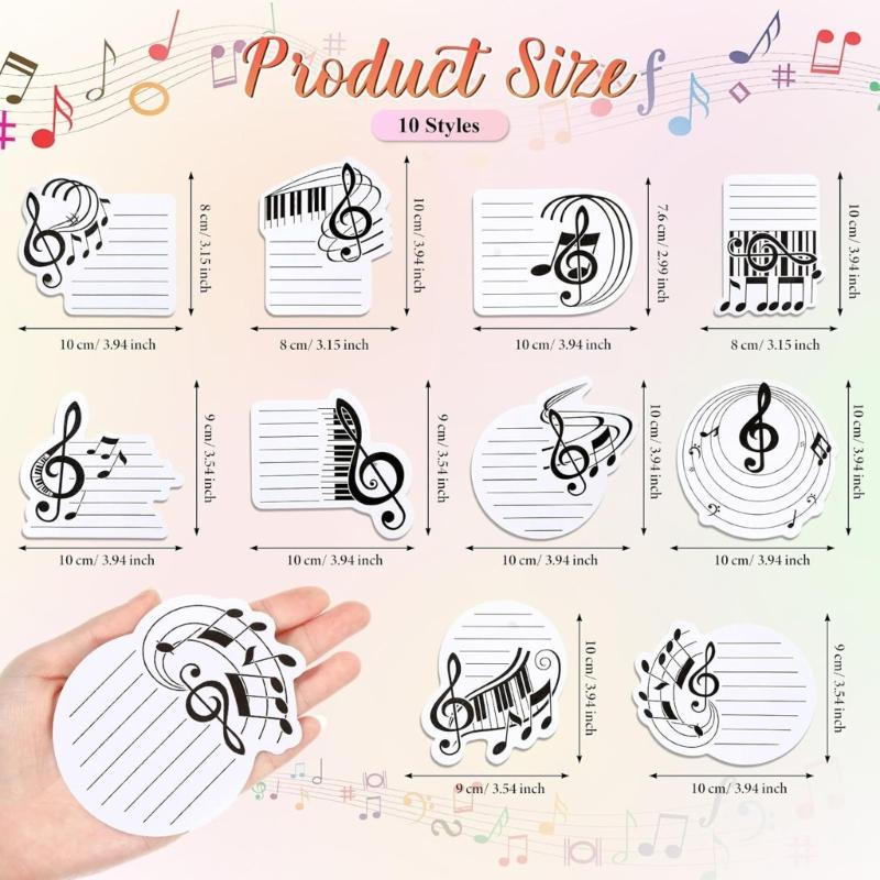 10Pcs Self-Adhesive Stick Notes Pads Musical Note Stick Notes Stick Pads Removable Stick Notes Notepads Stick Note Pads