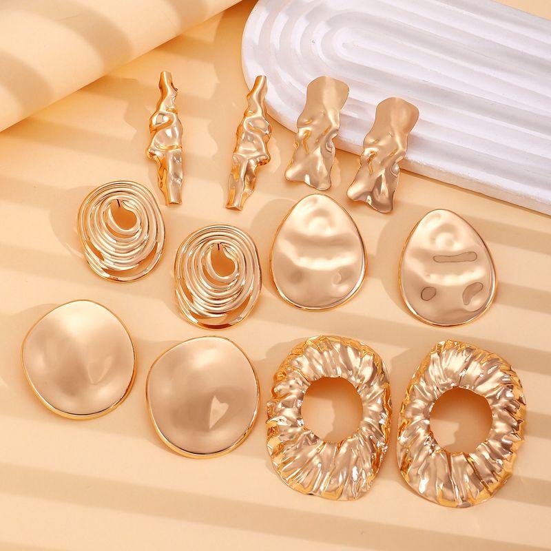Europe and America Cross Border Retro Exaggerated Metal Lava Ruched Texture Stud Earrings Asymmetrical Geometric Earrings Earrings for Women