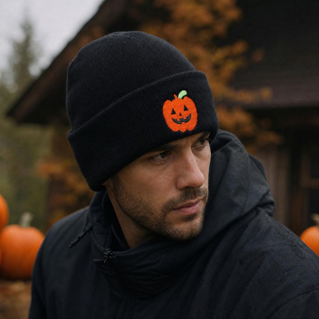 Halloween Pumpkin Pattern Knit - Warm Winter Cycling Hat for Cold Outdoor Sports