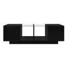 Coffee Table, LED Living Room Table with Storage Space, High-gloss Table with Glass Shelf, Modern Sofa Table with Two Doors