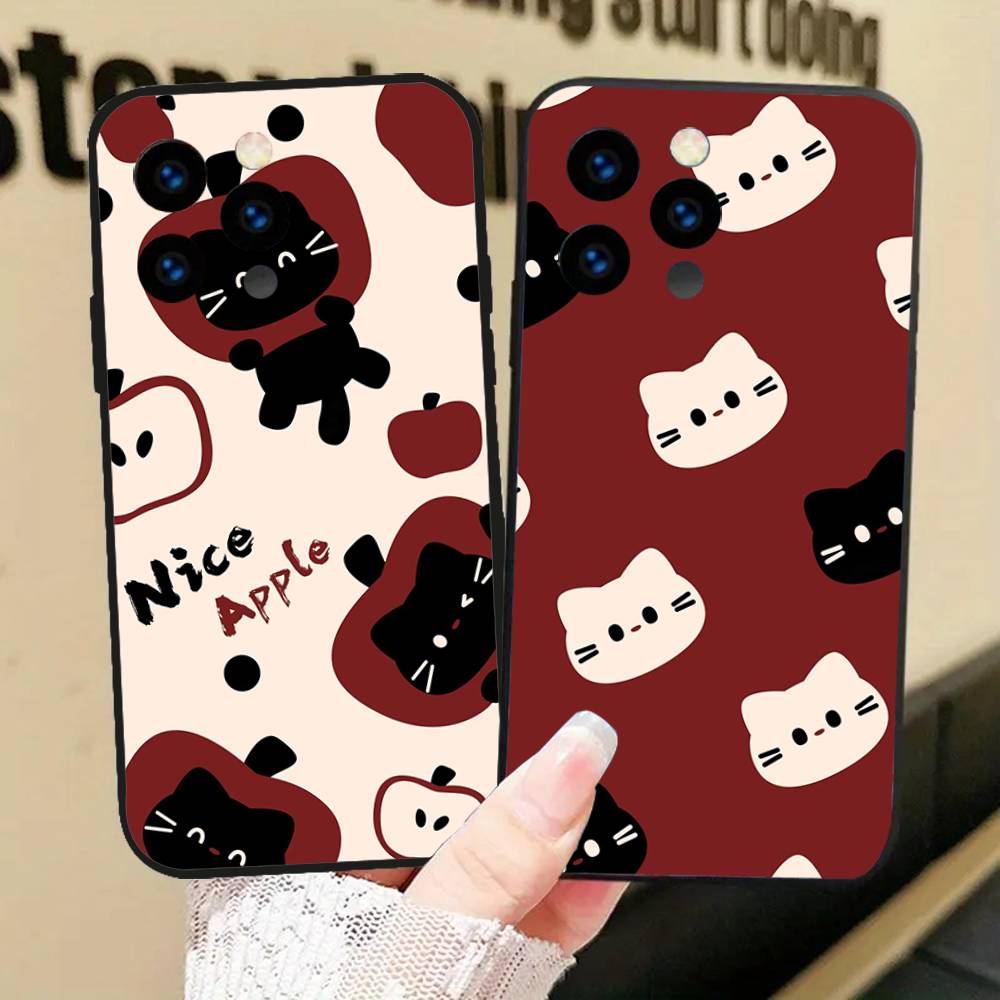 Cute Little Cat Phone Case For IPhone 17 Air 16 15 14 13 Pro Max 11 12 Black Silicone Cover