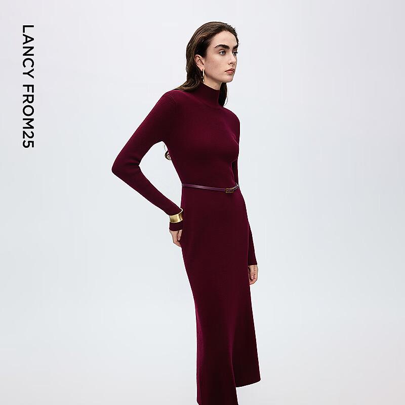 LANCY Women's Semi-Turtleneck Slim-Fit Knit Midi Dress