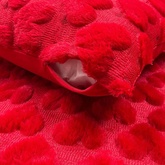 Red Heart Cushion Cover Plush Love Heart Throw Pillow Cover Romantic Fuzzy 3D Heart Pillow
