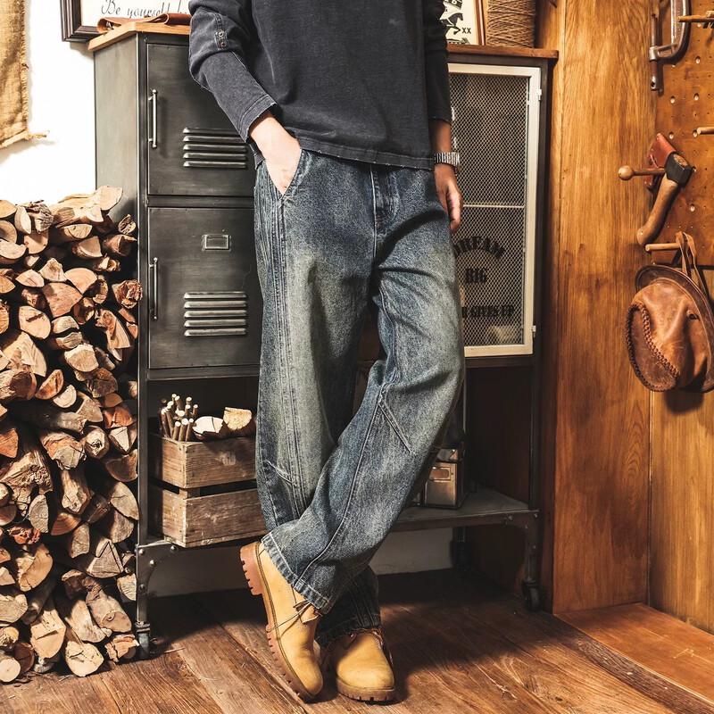 Men's American Retro Washed Loose-Fit Straight-Leg Jeans