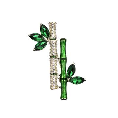 Elegant Retro Green Plant Bamboo Shape Brooch Pin For Women Collar Accessories