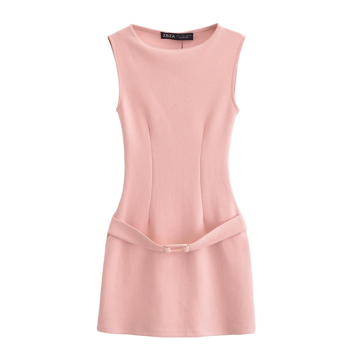 

Весеннее женское облегающее платье без рукавов с поясом - Европейский и американский стиль M светло-розовый