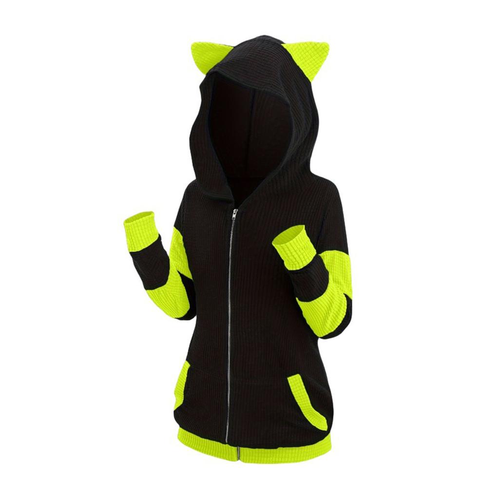 European & American Fall/Winter Hoodie - Thickened Ears Mid-Length Color-Block Hooded Cross-Border Sweatshirt
