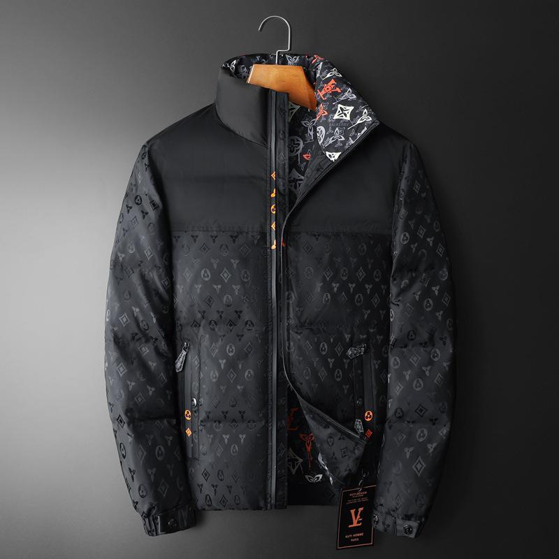 

Men s European Slim Fit Stand Collar Winter Down Jacket with Print XXL чорний