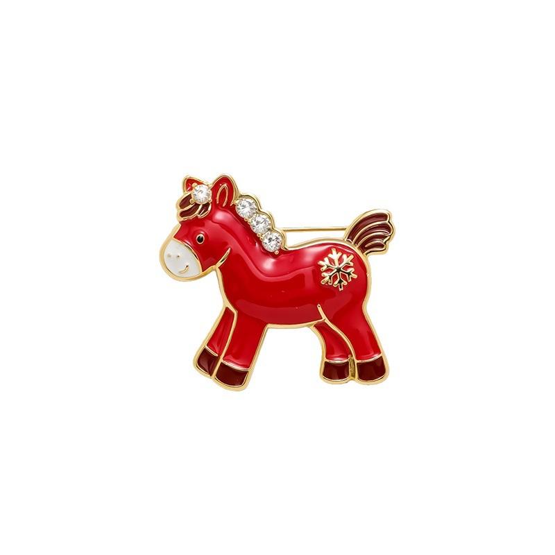 Рождественский Год Зодиака Красная Снежинка Пони Брошь 2026 Женская Универсальная Одежда Булавка-Корсаж Аксессуары